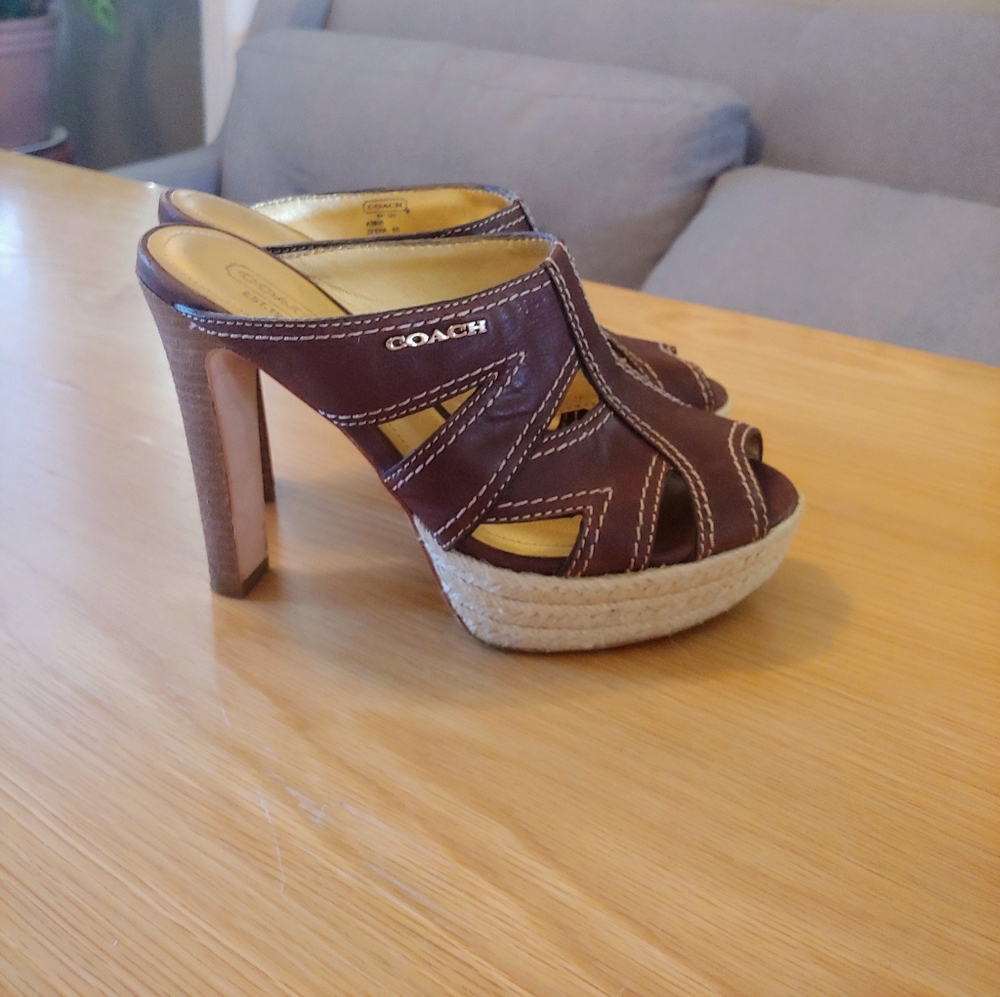 Coach Zeena Leather Espadrilles Platform Mule Heel Size 6